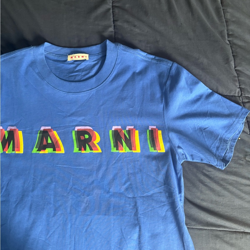 Marni Blue Tee with Multicolor Logo Small